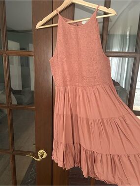 She + Sky Sleeveless Smocked Bodice Dress in Dusty Coral